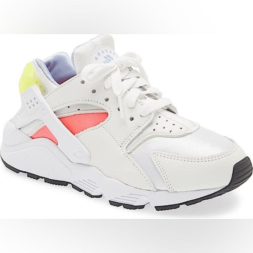 NIKE Women’s AIR HUARACHE White Bright Crimson Black Volt pink Size 7.5 - Picture 5 of 7